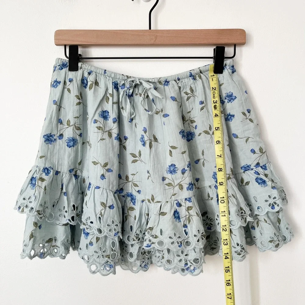NEW American Eagle Floral Corset Top Tiered Mini Skirt Matching Set Small Blue